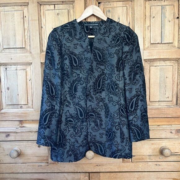 Linda Allard Ellen Tracy 0P Black Gray Open Front‎ Paisley Blazer - Picture 10 of 10